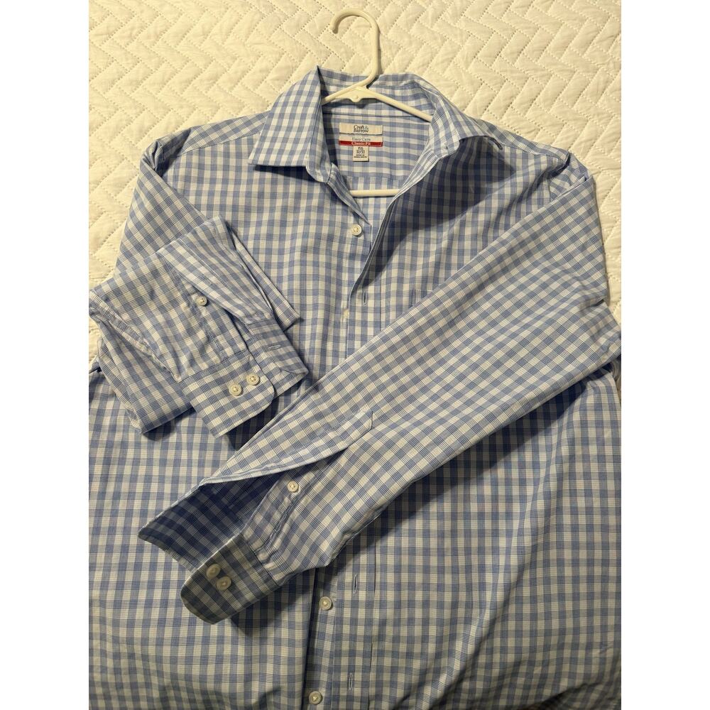 Croft & Barrow Men's Button Down Shirt Blue Check 15 1/2 32/33
